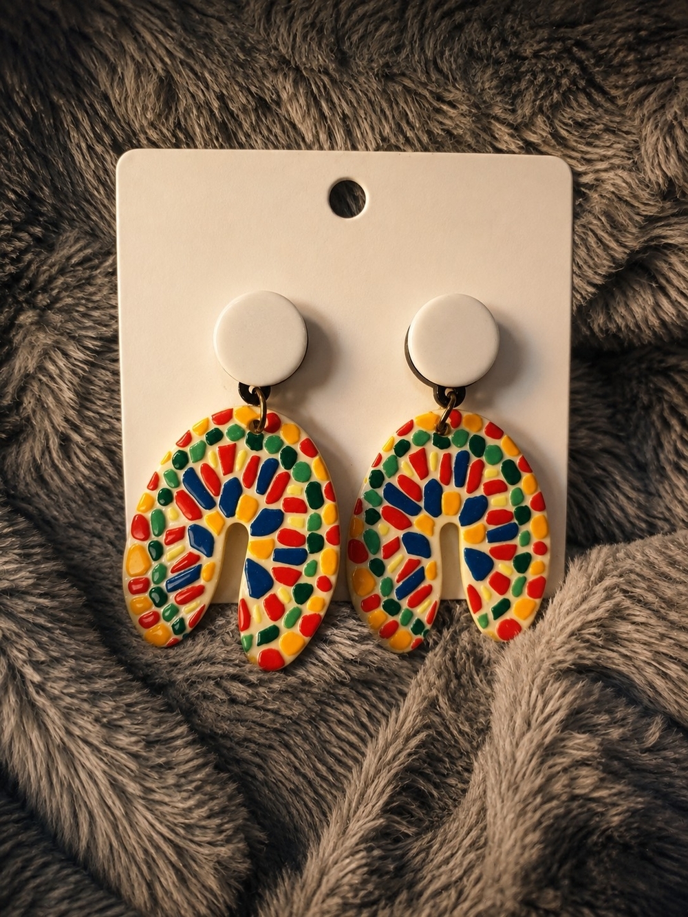 Colorful Mosaic Drop Earrings for Kids - Multicolor